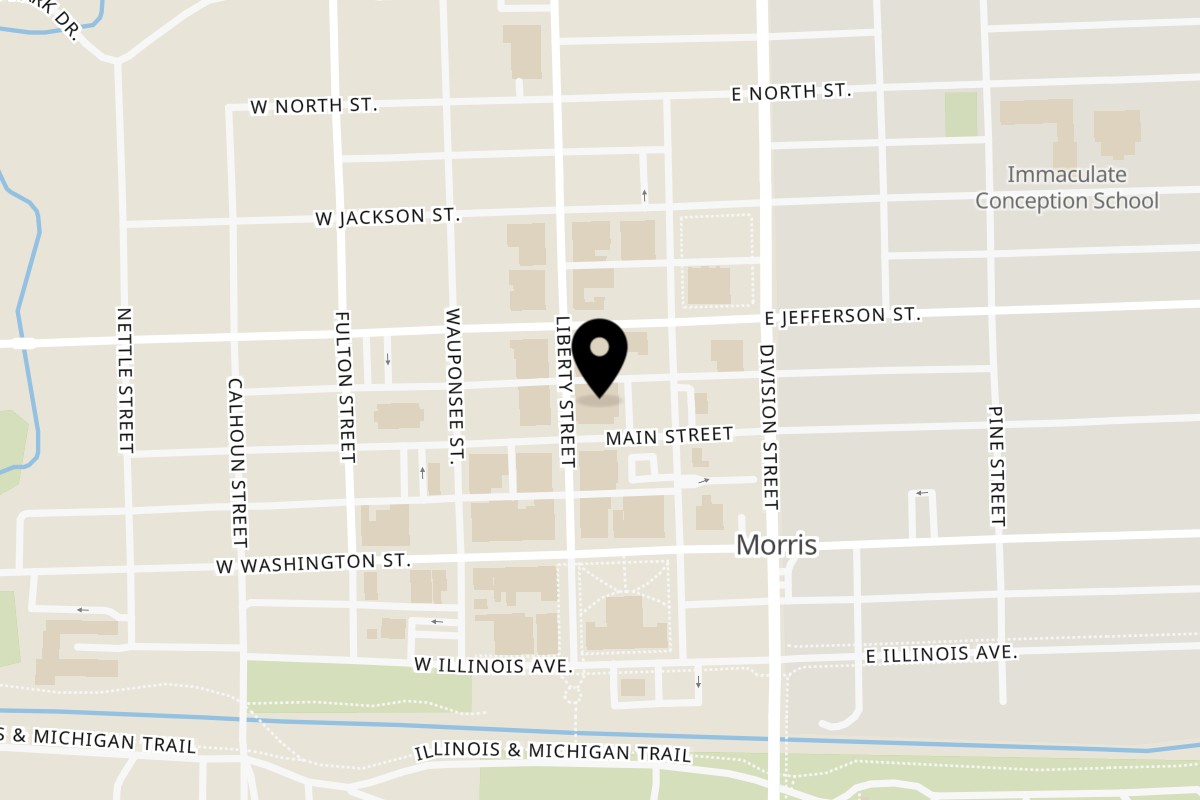 Map showing the location of Montage Wine Bar & Spirits on 307 Liberty St in Morris